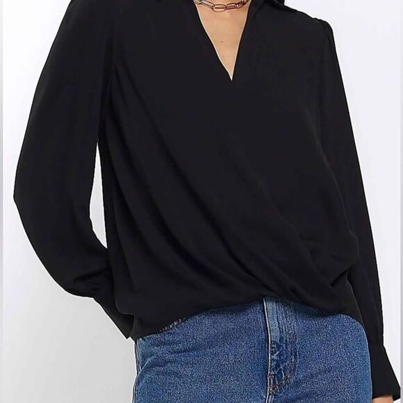 H&M Wrapover Black Satin Classic Blouse. Size XS - Picture 1 of 8